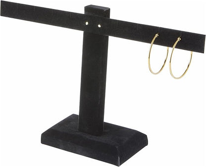 Plymor Black Velvet T-Bar Earring Display Stand Four Pair Earring Display Stand, 10.25" W x 6" H (Pack of 12)