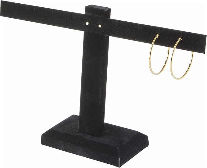 Plymor Black Velvet T-Bar Earring Display Stand Four Pair Earring Display Stand, 10.25" W x 6" H (Pack of 3)