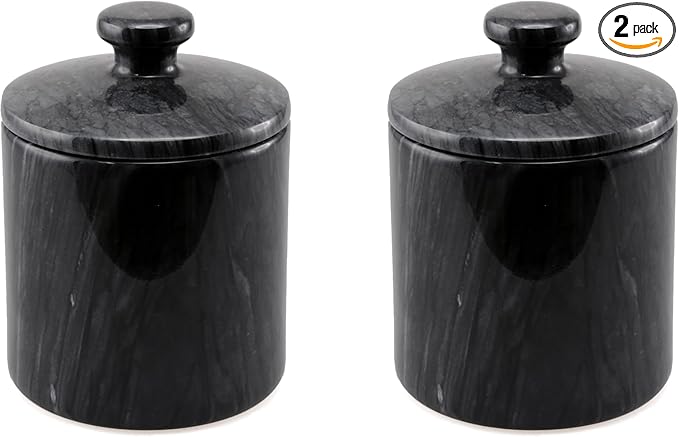 Creative Home 32446 Black Marble SPA Collection Cotton Ball Holder (Pack of 2)