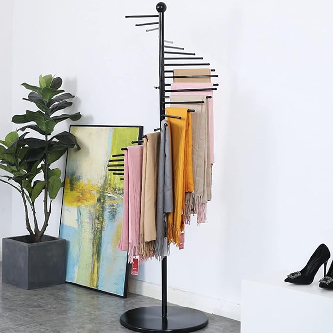 Floor-Standing Metal Spiral Scarf Display Stand, Creative Clothing Store Silk Scarf Shawl Storage Rack, Multi-Purpose Pants Rack Belt/tie Organizer Hanger Holder, Accessory Organizer Rack