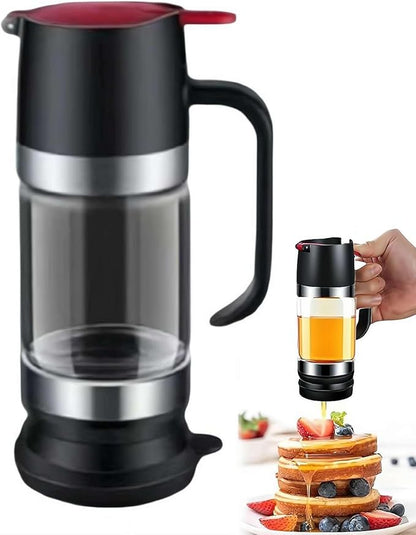 Honey Dispenser No Drip with Base, 12Oz Glass Honey Container with One-Press Mess-Free Pouring, Multi-Purpose Syrup Dispenser for Pancakes, Coffee, Tea, Salad & Simple Syrup