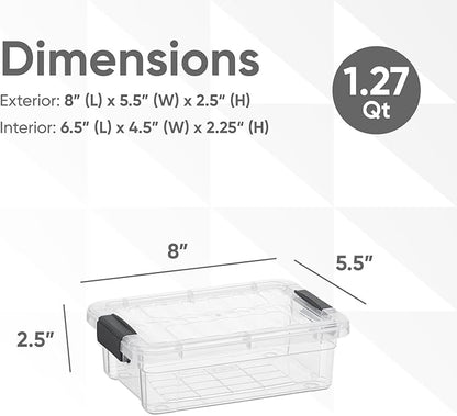Superio Clear Storage Boxes with Lids, 1.27 Quart Plastic Container Bins for Organizing, Stackable Crates, BPA Free, Non Toxic, Odor Free, Organizers for Home, Office and Dorm, 10 Pack
