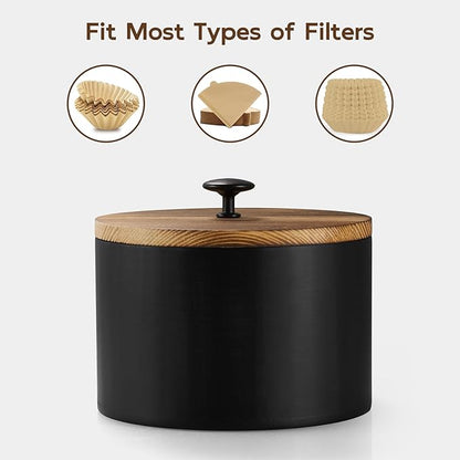 Coffee Filter Holder, Wood Filter Storage Container for Counter, Coffee Bar Accessories for Home Decor, Black