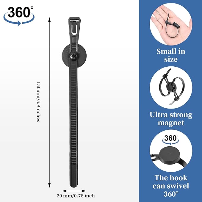 Pack of 12 Magnetic Zip Tie Mounts, Magnetic Cable Clips Organize and Secure Cable Wires with Powerful Magnetic Multipurpose Cable Ties Mount Base for Electrical Wire