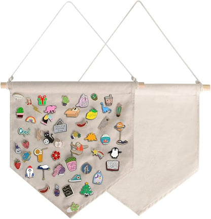 Enamel Pin Wall Display Banner Holder, Blank Canvas Banner Wall Hanging Brooch Jewelry Storage Case Display Storage Set for Pin and Brooch Collections (2Pcs Beige A)