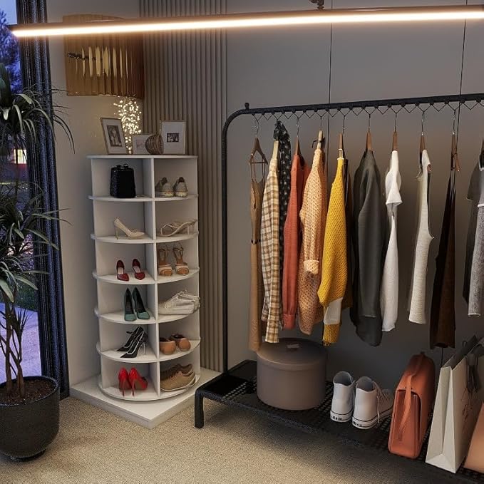 Rotating Shoe Rack Tower, 6-Tier Spinning Shoe Rack, Free Standing 360° Revolving Shoe Organizer Rotating Vertical Shoe Rack Can Hold 24 Pairs of Shoes for Entryway Living Room Hallway