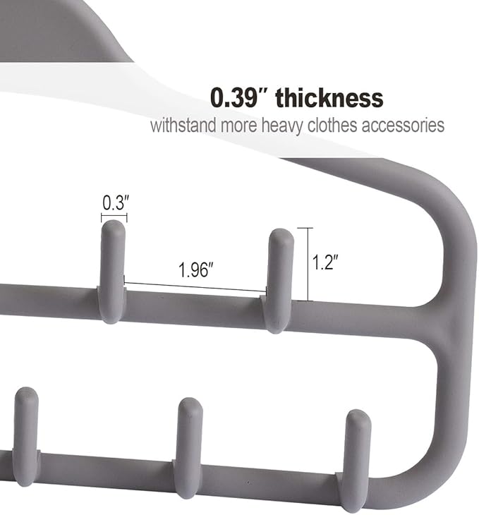 Belt Hanger Rack Holder for Closet, Sturdy Belt Organizer with 360 Degree Swivel, 11 Large Sturdy Belt Hooks, Non Slip Rubberized Belt Storage, Grey