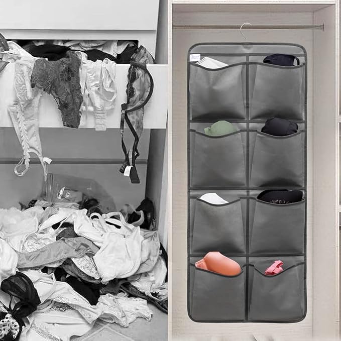 Dual Sided Hanging Closet Organizer Shoe Rack Holder with 26 Large Pockets (GREY)