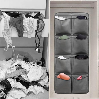 Dual Sided Hanging Closet Organizer Shoe Rack Holder with 26 Large Pockets (GREY)