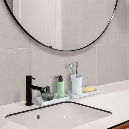 2 Packs Silicone Bathroom Vanity Tray Small 7.8" ＆ Small 7.8" Set, Rectangle Shatterproof Flexible Bathroom Tray for Soap Dispenser, Tissues, Candles, Towel, Plant, Perfume Key