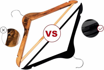 Solid Wooden Hangers 30 Pack, Wood Suit Hangers with Extra Smooth Finish, Precisely Cut Notches & Chrome Swivel Hook, Wooden Clothes Hangers for Shirt Coat Jacket Dress, Black