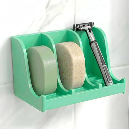 Soap Holder for Shower Wall, 3-Compartment Soap Dish for Shampoo, Conditioner and Body Soap, Fast Draining & Rust-Proof & Heavy Duty, Ultra-Strong Self Adhesive & Freestanding (Mint Green, No Label)