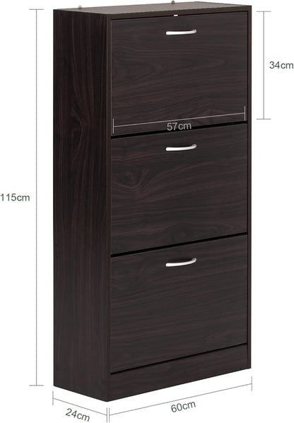 Haotian Shoe Cabinet for Entryway, Tall Freestanding Shoe Rack with 3 Flip-Drawers, Hidden Storage Shoe Organiazer Entrance Hallyway, Brown, FSR110-BR