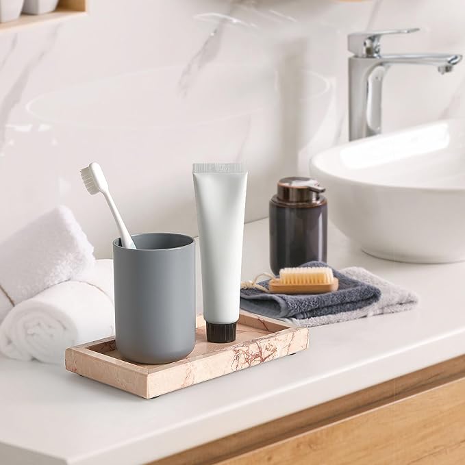 Natural Small Marble Vanity Tray, Luxury Stone Organizer for Bathroom & Kitchen | Holds Soap Dispenser, Jewelry, Perfume | Non-Resin, Non-Ceramic Décor