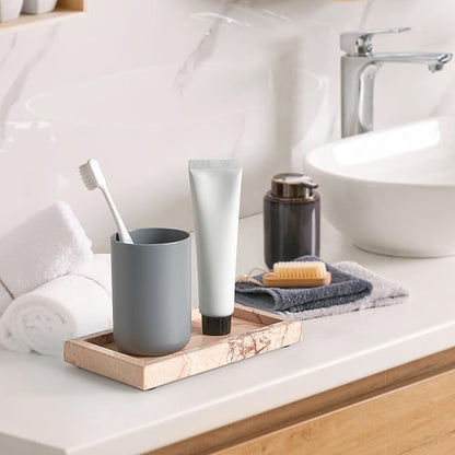 Natural Small Marble Vanity Tray, Luxury Stone Organizer for Bathroom & Kitchen | Holds Soap Dispenser, Jewelry, Perfume | Non-Resin, Non-Ceramic Décor