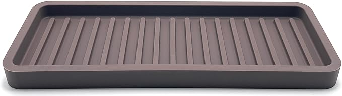 Silicone Sink and Surface Organizer Tray, Sponge Holder, Vanity Tray, Trivet, Heat Safe, Dishwasher Safe, for Bathroom and Kitchen Organization (Dark Chocolate, 9"x3.5")