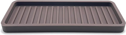 Silicone Sink and Surface Organizer Tray, Sponge Holder, Vanity Tray, Trivet, Heat Safe, Dishwasher Safe, for Bathroom and Kitchen Organization (Dark Chocolate, 9"x3.5")