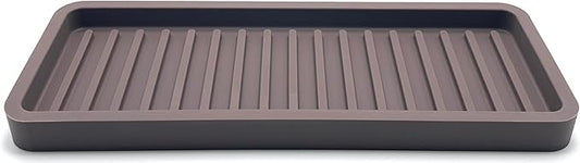 Silicone Sink and Surface Organizer Tray, Sponge Holder, Vanity Tray, Trivet, Heat Safe, Dishwasher Safe, for Bathroom and Kitchen Organization (Dark Chocolate, 9"x3.5")