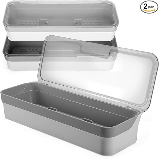 2 PCS Flatware Tray with Lid and Drainer Large capacity Kitchen Drawer Organizer Silverware Tray Dinnerware Holder Utensil Holder Utensil Storage Container for Countertop Cutlery