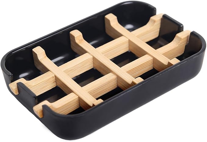 Bamboo Fiber Soap Holder and Soap Dish Combination for Bathroom Bar Soap Holder Sink Deck Bathtub Shower Tray (Black)