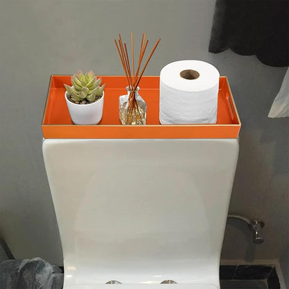 MAONAME Orange Vanity Tray Set of 2, Plastic Decorative Tray with Handles, Small Narrow Trays, Rectangular Bathroom Trays for Toilet Tank, 13.8" X 6" X 1.57"