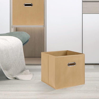 Black Fabric Cubby Storage Bins,13x13x13 Inches ,Cube Organizer Bin Foldable Storage Boxes with Dual Handles Fabric Organizer Box and collapsible Storage basket,Set of 3 ,Khaki
