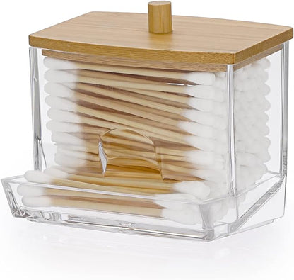 Hipiwe Acrylic Q-Tip Holder with Lid - Clear Q-Tips Dispenser Bathroom Containers Canister Cotton Swab Holder Bathroom Countertop Storage Organizer for Q-tip Cotton Swab