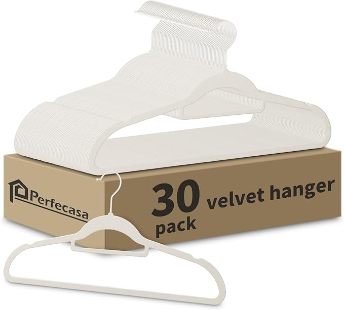 30 Pack White Velvet Hangers, Ultra Slim Non-Slip Felt Coat Suit Hangers with Space Saving 360° Swivel Hook, Modern Clean Look for Closet Organization
