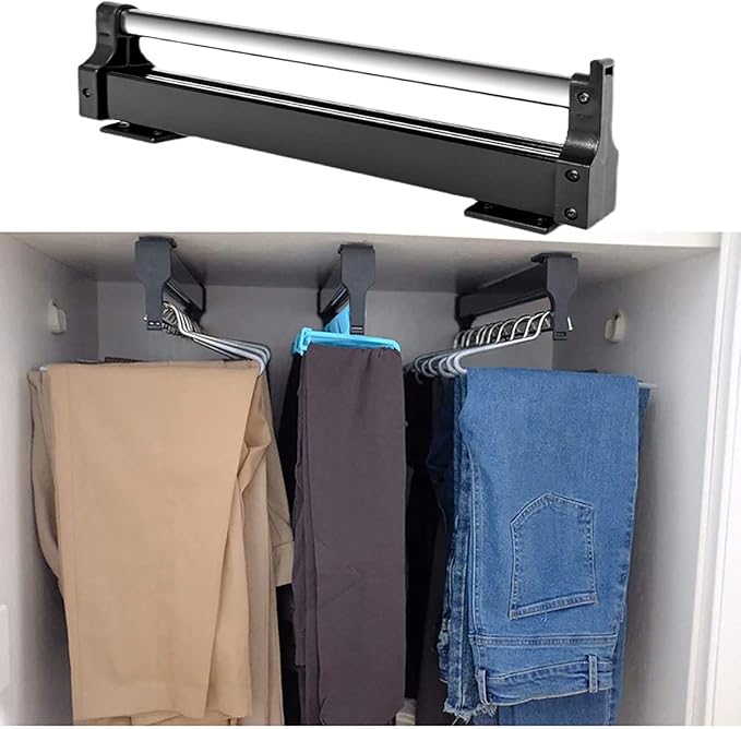 Valet Rod for Closet Pull Out, Adjustable Heavy Duty Steel Clothes Hanger Rail Rack Bar for Pants Coats (397mm/15.6inch)