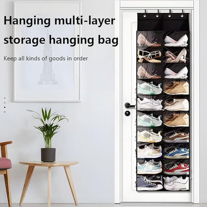 Over The Door Shoe Organizer, 10 Tier Shoe Rack Hanging Shoe Storage for Closet, Deep Pockets Large Hanging Shoe Rack for Door, Oxford Cloth Narrow Shoe Rack With 4 Metal Hooks Fit 20 Pairs Shoe C