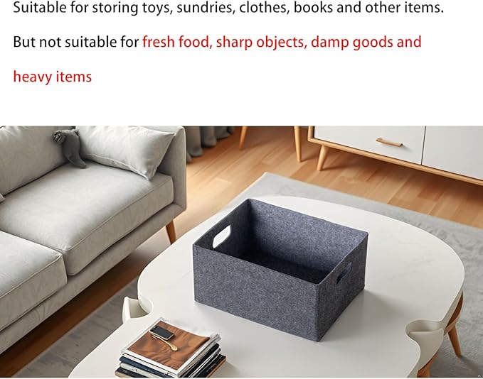 2 pack self-supporting collapsible felt storage basket in darkgrey for storaging and sorting of clothes, toys and office files