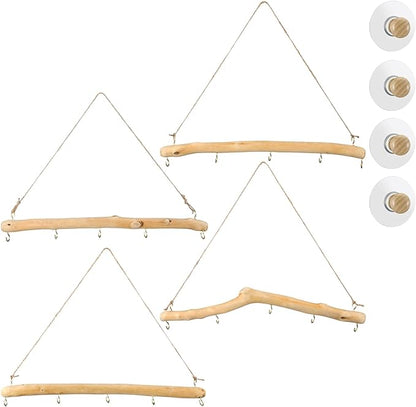 Chunful 4 Pcs 15 Inch Driftwood Wall Hanging Jewelry Hanger Rustic Wood Logs Hanging Branch Decor with 5 Hooks Natural Driftwood Decorative Branches Farmhouse Wooden Hook Mounted