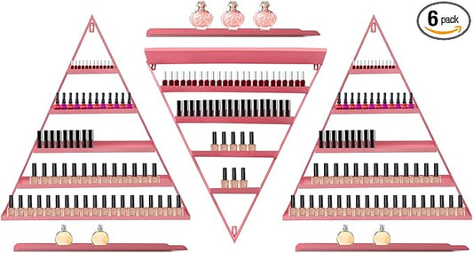 Metal Wall-Mounted Nail Polish Storage Racks, Nail Polish Storage Racks 6PCS Triangular Cosmetic Display Racks Metal Wall Mounted Nail Polish Rack for Spa Nail Salon Shop Home (Pink)