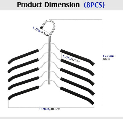Ripeng Space Saving Clothes Hanger 8 Packs 5 in 1 Multi Layer Anti Slip Metal Heavy Duty Stainless Steel Sweater Shirt Clothes Hangers Closet Storage Organizer (Black, Style 1)