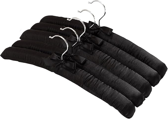 5 Pack Satin Padded Hangers for Women Clothing, Anti Slip Sponge Fabric Clothing Hangers Coat Racks for Sweater, Coat, Suit, Dress (Black)