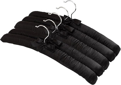5 Pack Satin Padded Hangers for Women Clothing, Anti Slip Sponge Fabric Clothing Hangers Coat Racks for Sweater, Coat, Suit, Dress (Black)