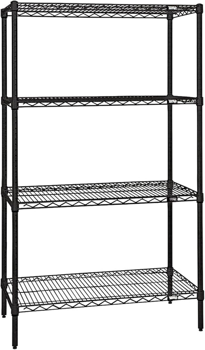 Quantum Storage Systems WR86-1442BK Wire Shelving Starter Kit, 42" W x 14" D x 86" H, 600 lbs Capacity, Carbon Steel, Epoxy Coated, Black, NSF