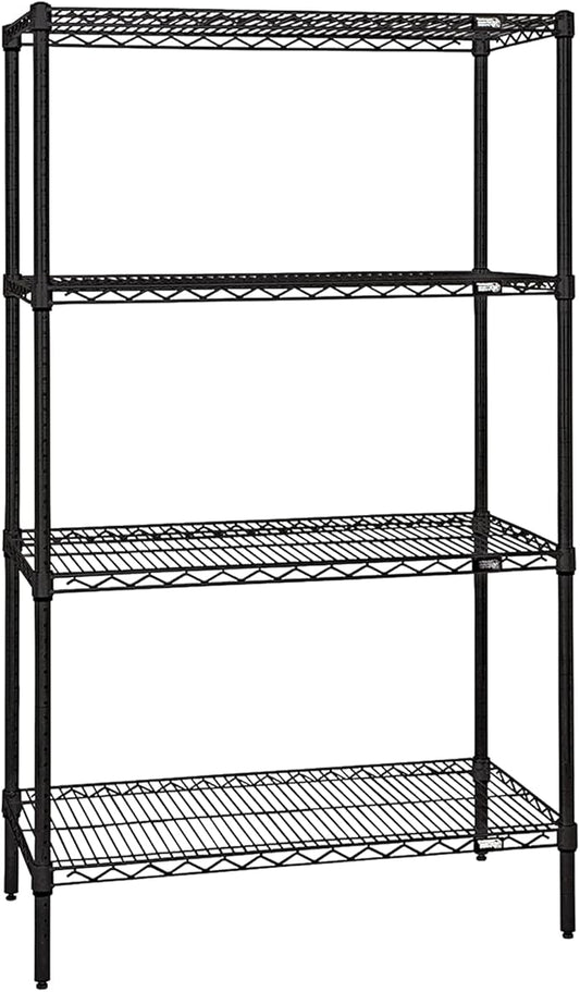 Quantum Storage Systems WR86-1442BK Wire Shelving Starter Kit, 42" W x 14" D x 86" H, 600 lbs Capacity, Carbon Steel, Epoxy Coated, Black, NSF