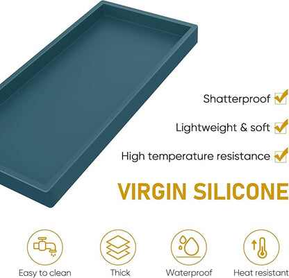 Silicone Vanity Tray - Thickened, Shatterproof Rectangle for Bathroom Counter - Large 10.6 * 5.1 in