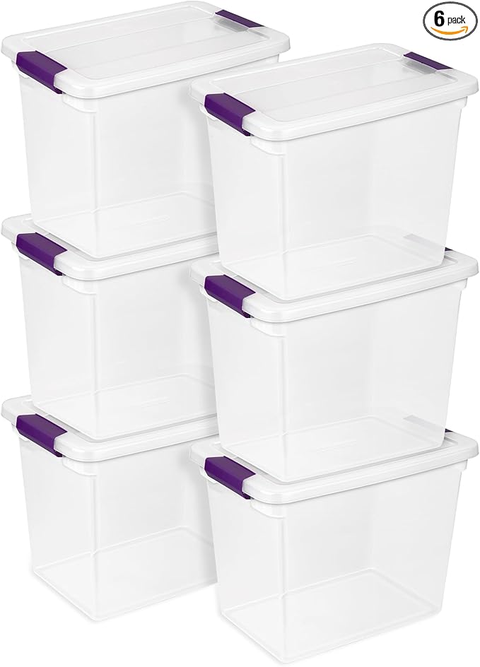 Sterilite 6-Pack 27 Quart ClearView Latch Box, Stackable Organizer Bins with Latching Lids - Clear Plastic Organization Containers for Closet, Bedroom, Shelving Units and Everyday Home Storage