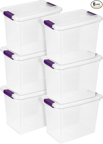Sterilite 6-Pack 27 Quart ClearView Latch Box, Stackable Organizer Bins with Latching Lids - Clear Plastic Organization Containers for Closet, Bedroom, Shelving Units and Everyday Home Storage