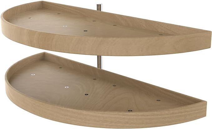 Rev-A-Shelf 38" Dual Shelf Half Moon Lazy Susan Organizer for Diagonal Blind Corner Kitchen Cabinets, Pullout Turntable Trays, Wood, 4WLS882-38-570