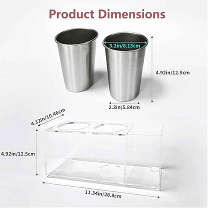 Hair Tool Organizer, Acrylic Hot Tools Organizer with 2 Stainless Steel Cups, Hair Tool Holder Wall Mount & Countertop for Dryer, Curling Iron & Brushes for Bathroom Vanity CHOCHOYAH