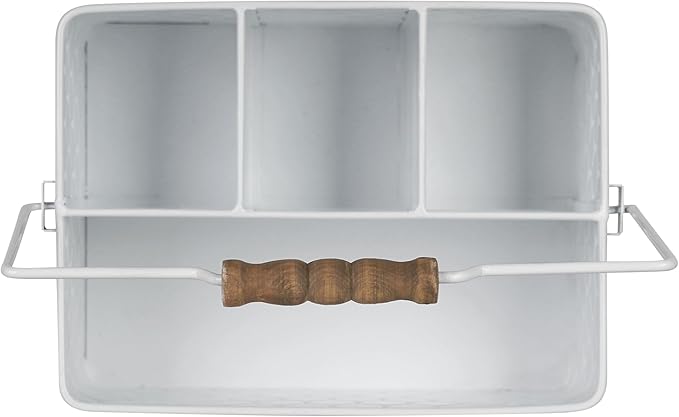 Silverware Caddy for Party Kitchen Flatware Holder for Countertop Metal White Honeycomb Pattern Embossed Cutlery Organizer with 4 Compartments for Utensils, Spoons, Knives, Forks