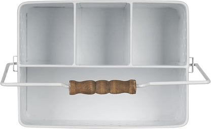 Silverware Caddy for Party Kitchen Flatware Holder for Countertop Metal White Honeycomb Pattern Embossed Cutlery Organizer with 4 Compartments for Utensils, Spoons, Knives, Forks