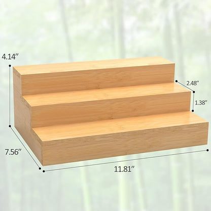 Bamboo Spice Rack for Cabinet, 3 Tier Spice Riser Shelf, 2 Pack Spices Stand for Pantry