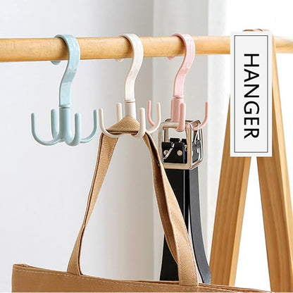 Space Saving Rotated Hanger Hooks Wardrobe Clothes Rack Hanger Organizer Bag Hanger Shoes Belt Scarf Hanging Rack Closet Hanger (Pink)