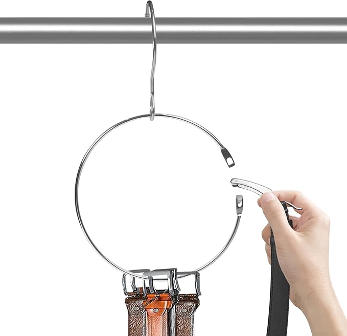 2 Pack Belt Organizer for Closet, Closet Hanger Organizer, Chrome Ring Hanger for Belts Ties Scarves and Accessory Storage