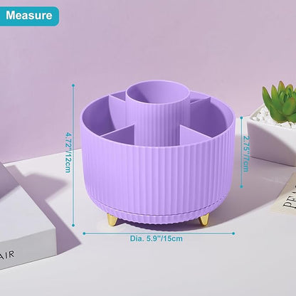 360 Rotating Plastic Desk Pen Organizer with 5 Slots, Dual-Purpose Art Supply Pencil Cup for Office, School, Home Light Purple