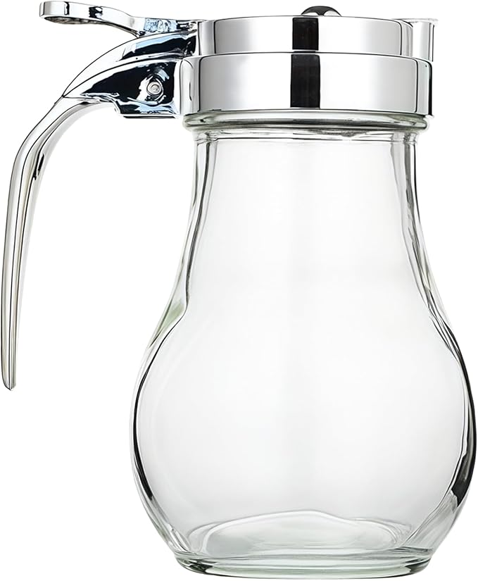 Glass and Stainless Steel Syrup Dispenser, Leakproof Lid, Countertop Sauce Bottle, 10 Cm / 4 in High, 8 X 8 Cm Base